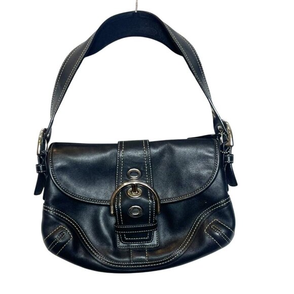 Coach Vintage Y2K Black Mini Soho Leather Shoulder Bag Buckle Retro - Picture 1 of 8
